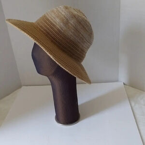 Tan Cream Woven Floppy Brim‎ Beach Sun Hat Adjustable Fit Band Packable